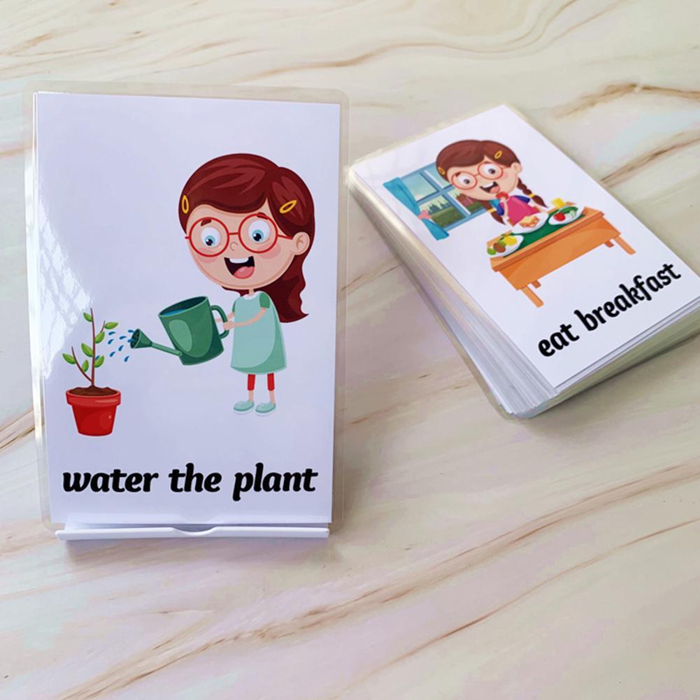 34pcs English Early Learning Flash Cards For Kids Daily Behavior Life Educational Word Card Kindergarten Teacher Teaching Aids