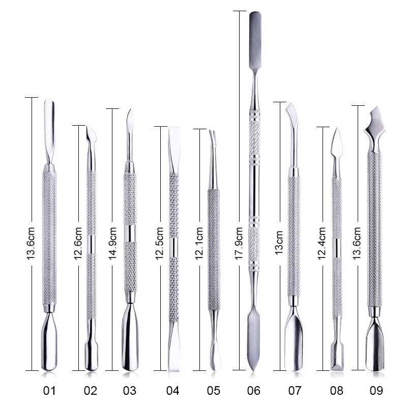 Empujador de cutículas de doble punta de acero inoxidable, producto para eliminar la piel muerta, pedicura, cuidado de las uñas, 1 ud.