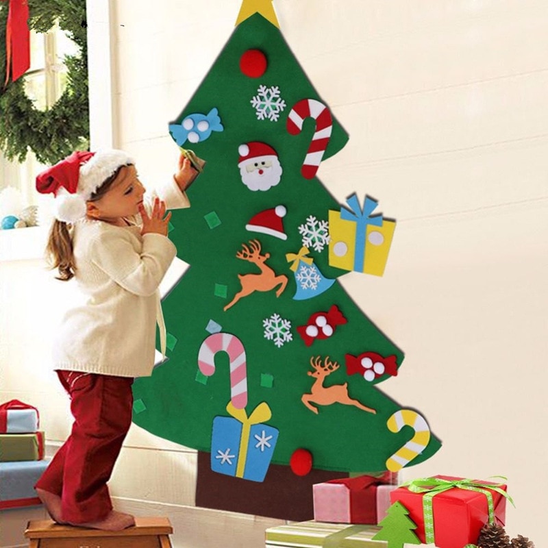 Kids Diy Vilt Kerstboom Decoratie Voor Thuis Xmas Navidad Nieuwjaar Outdoor Ornamenten Kunstmatige Cristmass Bomen