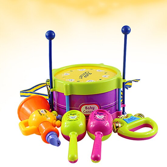 5PC enfants tambour trompette jouet musique Percussion Instrument Kit de bande apprentissage précoce jouet éducatif bébé enfants enfants coffret: Default Title