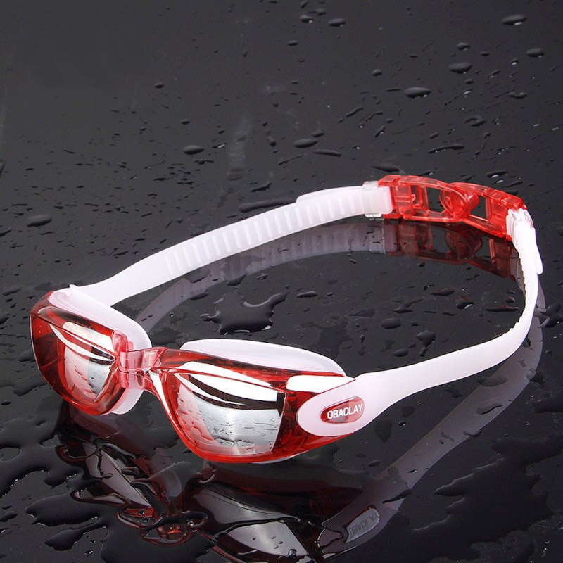 Anti-tåge svømningsbriller mænd kvinder svømmer briller undersøiske briller svømning briller svømmer dykningsbriller med ørepropper: Rød
