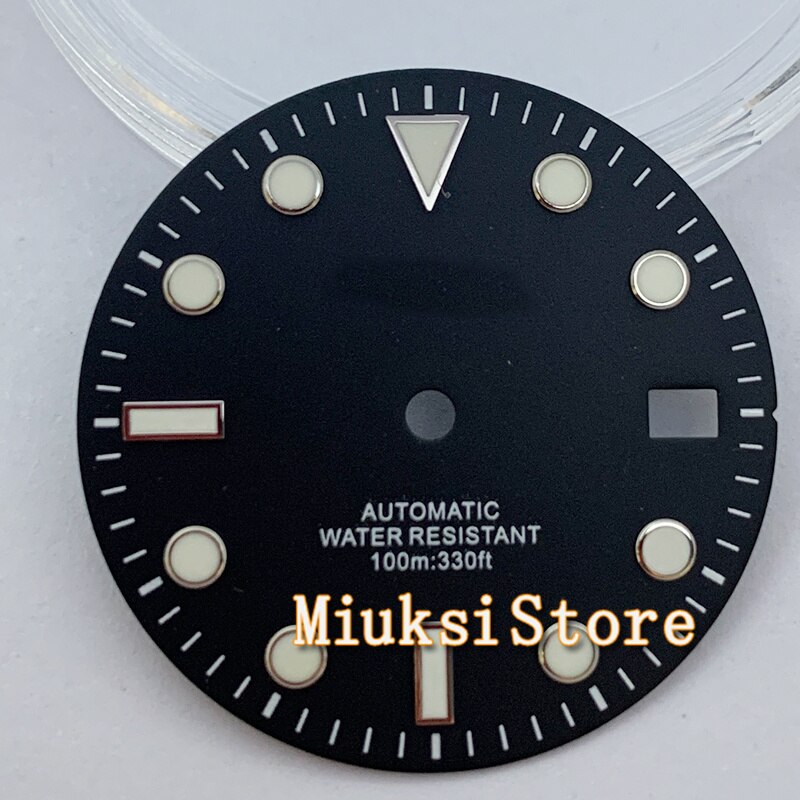 29Mm NH35 Wijzerplaat Steriele Zwart Groen Blauw Roze Horloge Wijzerplaat Met Datum Venster Voor NH35 NH35A Automatische Beweging accessoire Onderdelen: Black-Silver edge