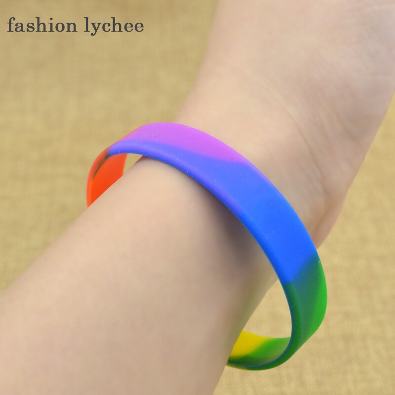 lychee Regenboog Gay Pride Liefde Siliconen Rubber Armband Polsband Multi Kleur Sport Bangle Unisex Sieraden Willekeurige Kleur