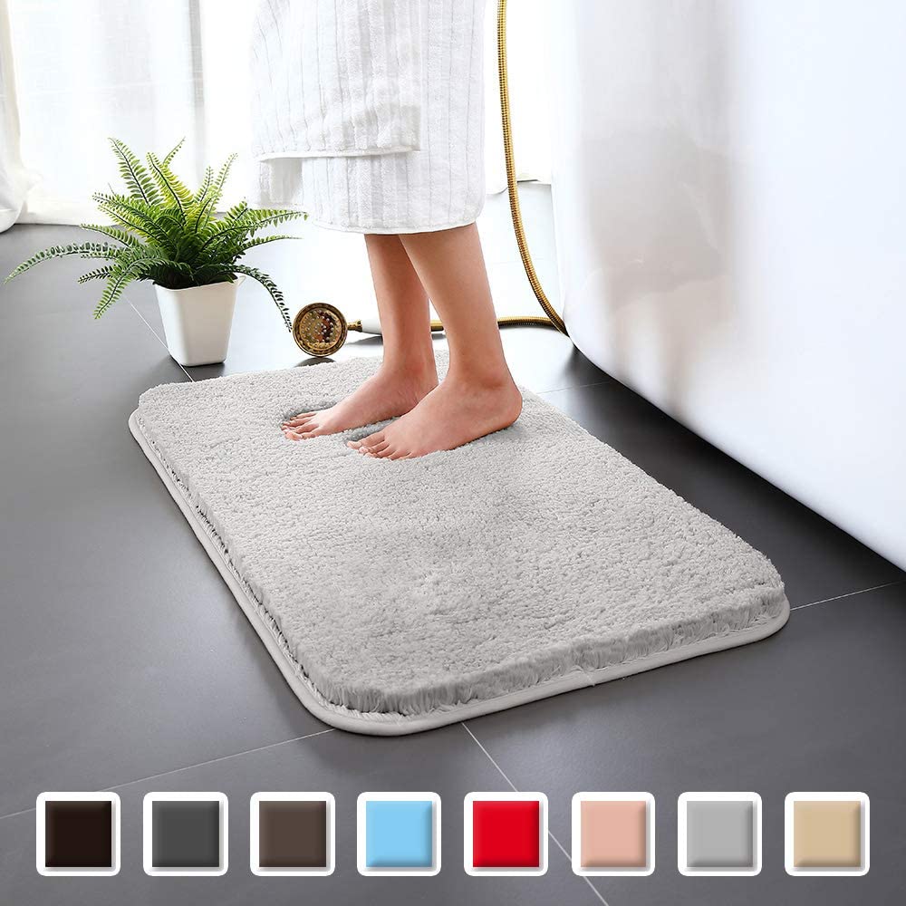 Skridsikkert badeværelsestæppe badetæppe højvandsugende bademåtte mikrofiber blød plys shaggy måtte hjemmetæppe skridsikker bademåtte: Lysegrå / 40 x 60cm