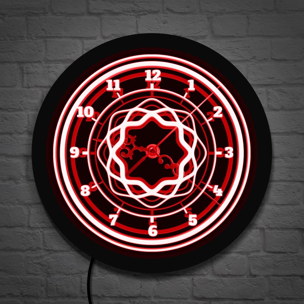 LED Lighting Multi-Coloured Retro Style Clock Wall Watch Mandala 3D Floral Pattern Arabic Numerals Decorative Clock Lighting Art