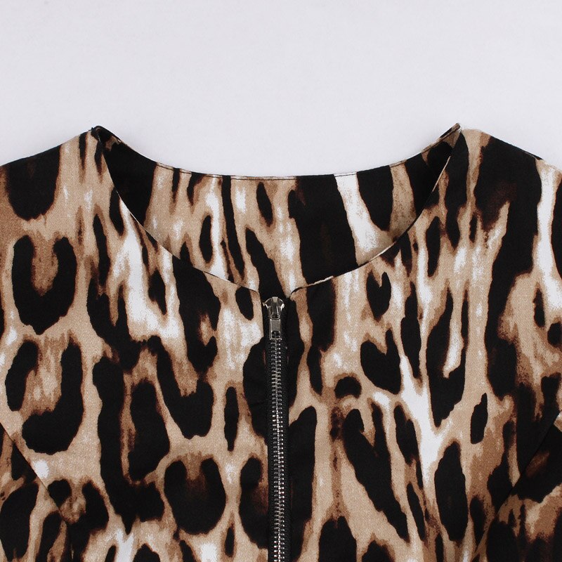 Tonval lynlås foran leopardprint rockabilly kvinder vintage kjole 3/4- lange ærmer efterår bomuldskjoler med bælte