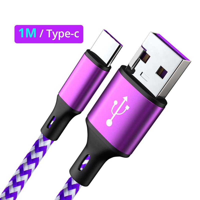 FONKEN USB Typ C Kabel 5A Telefon Ladekabel Typ-C Ladegerät Kabel Für Xiaomi Redmi Hinweis 9 Handy, Mobiltelefon kabel Super Schnelle Ladegerät C: 1m Violett