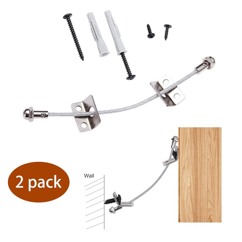 ABSF 2Pcs Anti Tip Strap Furniture Anchor Wall Stainless Steel Baby Proofing Earthquake Bookshelf Tip Over Anchors for Dresser