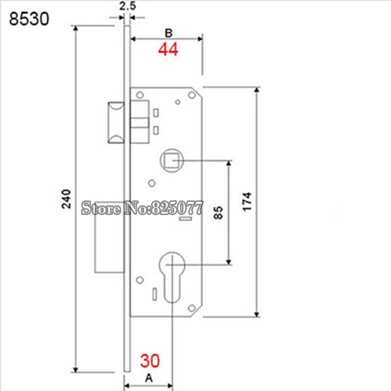 1PCS Brand European Style Narrow Mortise Lock Body Aluminum Door Lock 8520/8525/8530/8535 Lock Body KF195: 8530
