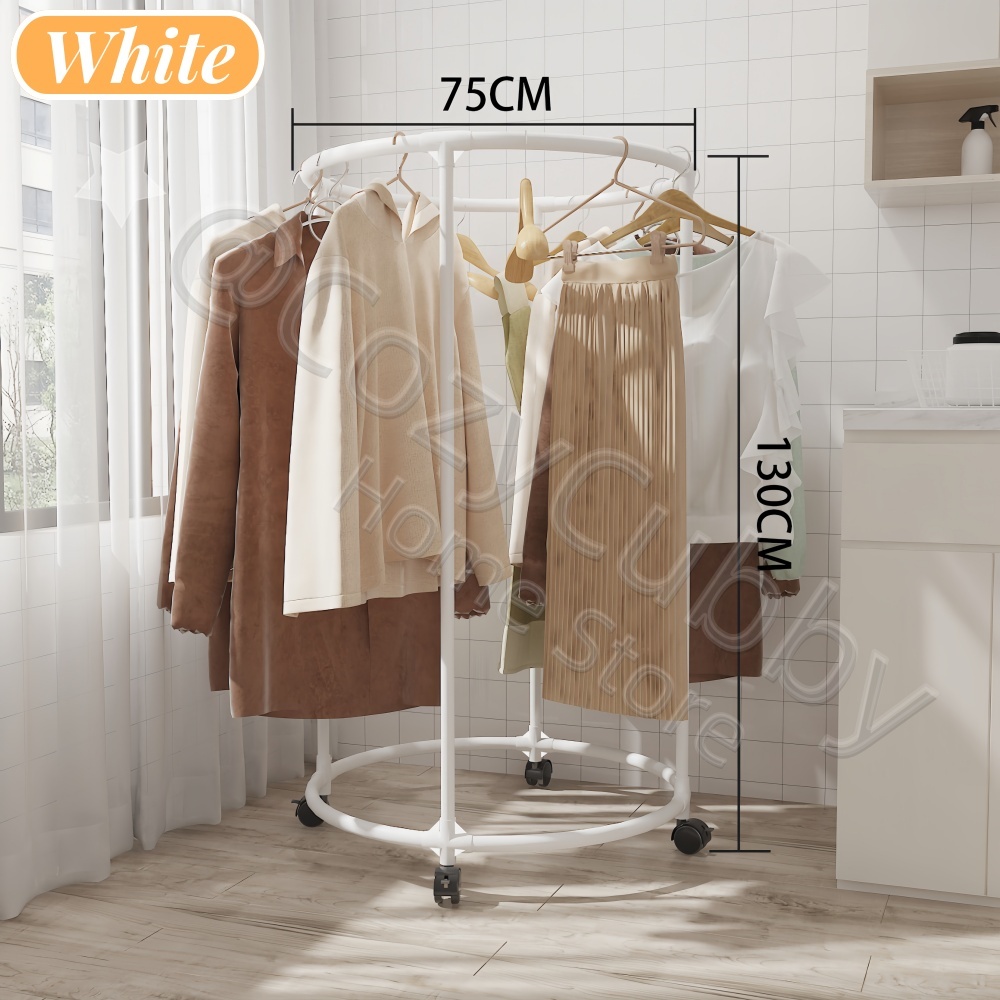 CC Kledingwinkel Displayrek Gouden Ronde Metalen Roterende Kledingstandaard met Wielen Beweegbare Ringvormige Kleding Organizer Rack: Light Grey