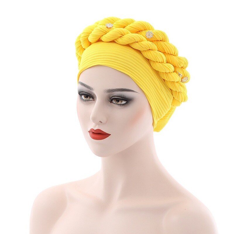 Ready to Wear Aso Oke Gele Turban Woven Messy Linen Crumpled Twist Braid Muslim Hat Robe Africain Headgear Headties Bonnets