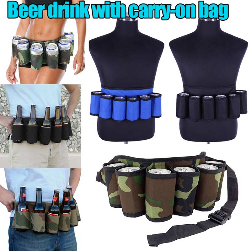 Portable 6 Pack Beer Wine Bottle Beverage Soda Can Holster Drink Waist Bag Party Holder Belt