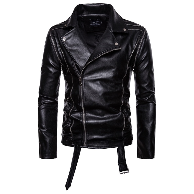Europe/US size PU Leather Jacket Autumn Sleeves Detachable Motorcycle Leather Jacket Men Multi-Zipper Biker Jacket