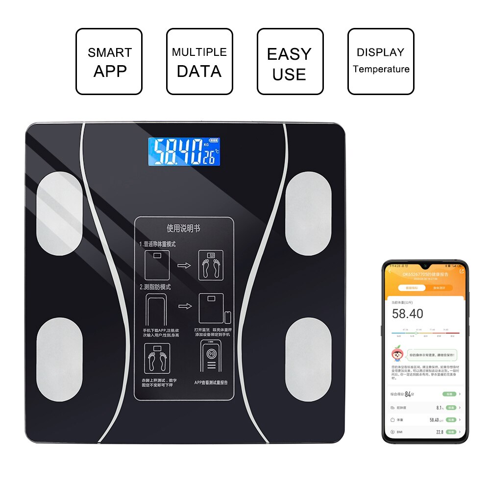 Báscula de cuerpo inteligente con aplicación LED, balanza electrónica Digital, para Android/IOS/Bluetooth