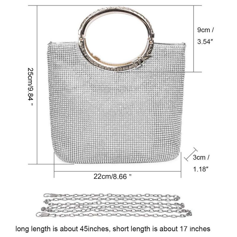 -sac à main femme strass + satin sac sacs de soirée pochette de mariage sac à main (argent)