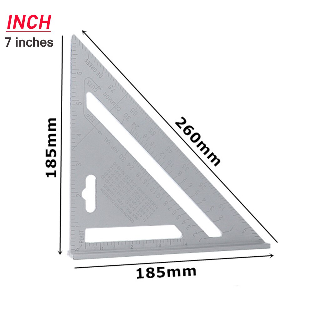 7 Inches Aluminum Alloy Triangle Angle Ruler Protractor Inch/Metric Speed Square Measuring Ruler Miter Framing Building Teaching: 7inch Inch Silver