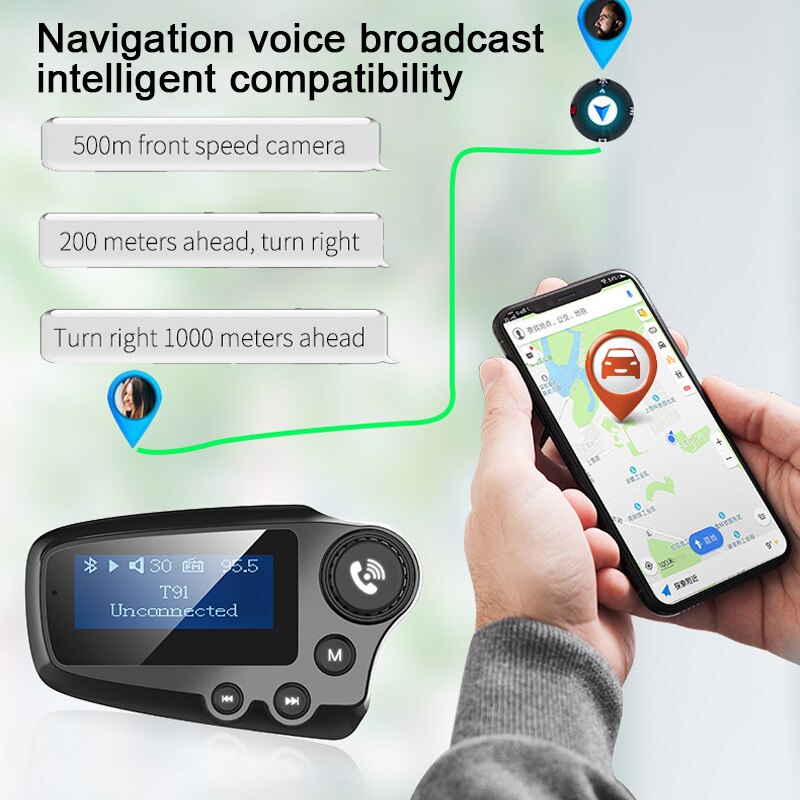 Car Bluetooth-Compatible mp3 player FM transmitter With 1.8inch LED Screen USB QC3.0 fast charging Car Stereo Player