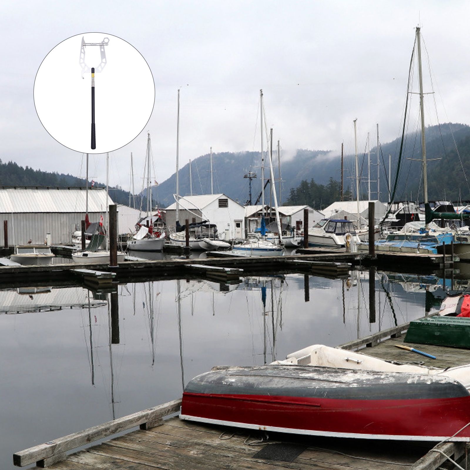Cabo coaxial barco gancho telescópico dobrável doca extrator threader de aço inoxidável gravata corda gancho cais barco acessório