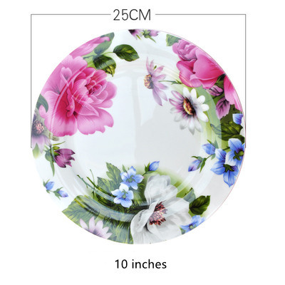 Porcelain &amp; Ceramic Dinner Plate Round 8 Inches Wedding Kitchen Tableware Steak &amp; Cake Dessert Dishes Rose Dish: Style 3
