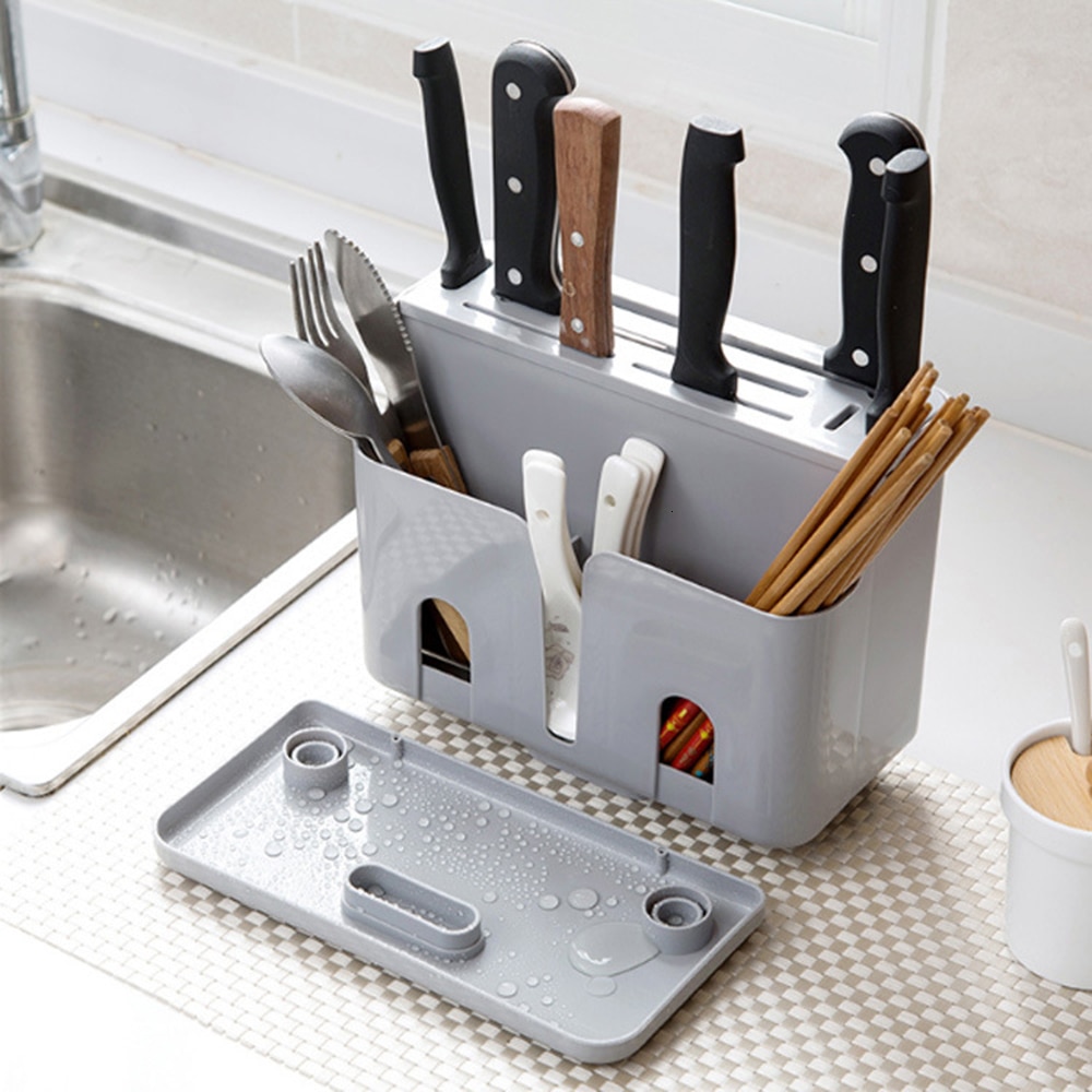 Køkkenredskabsholder plastik knivstativ holder organizer multifunktionel køkken opbevaringsboks stativ bestikholder