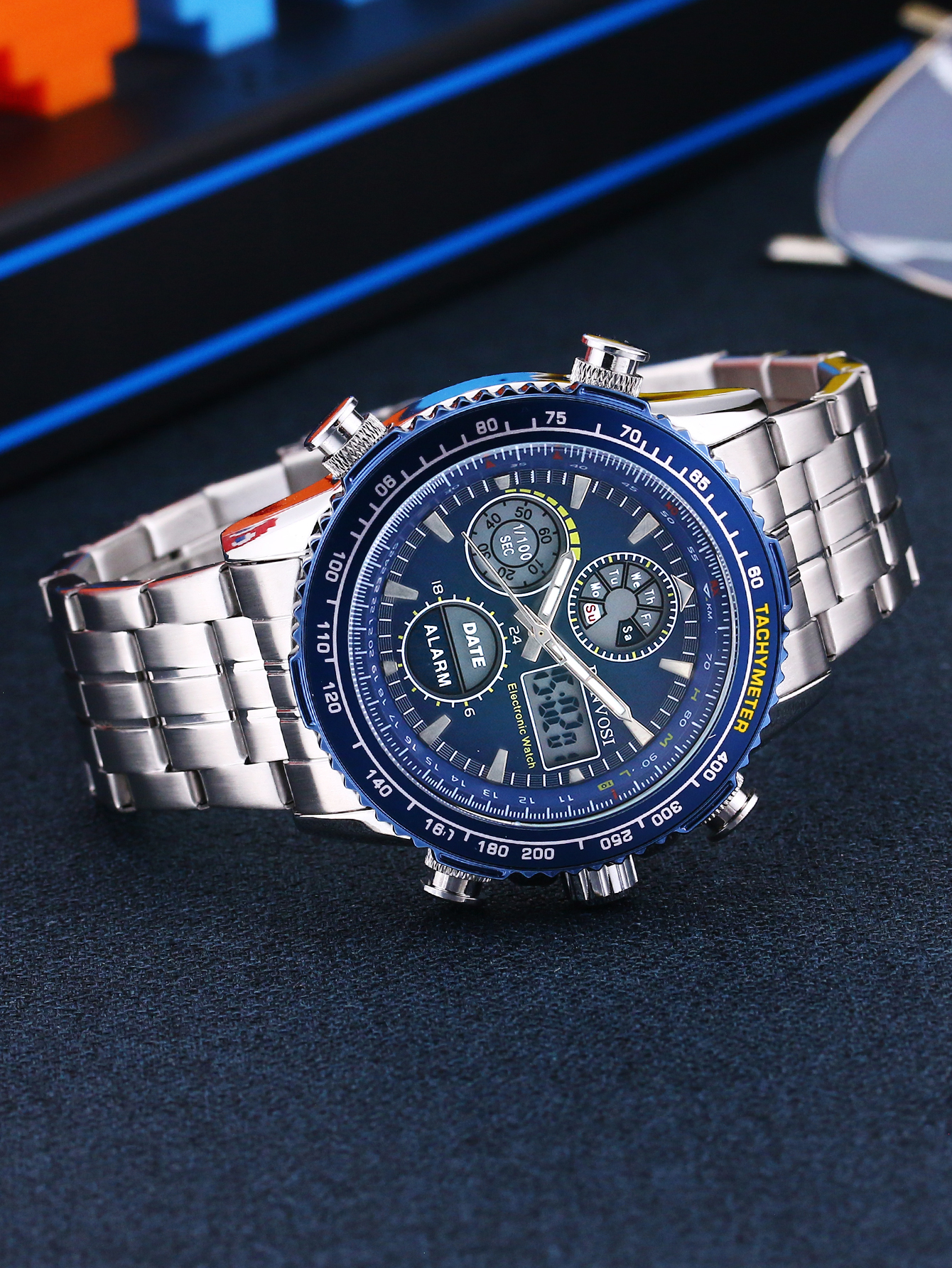 Reloj Athleisure para hombre, reloj electrónico de cuarzo luminoso resistente al agua, cronómetro con pantalla dual