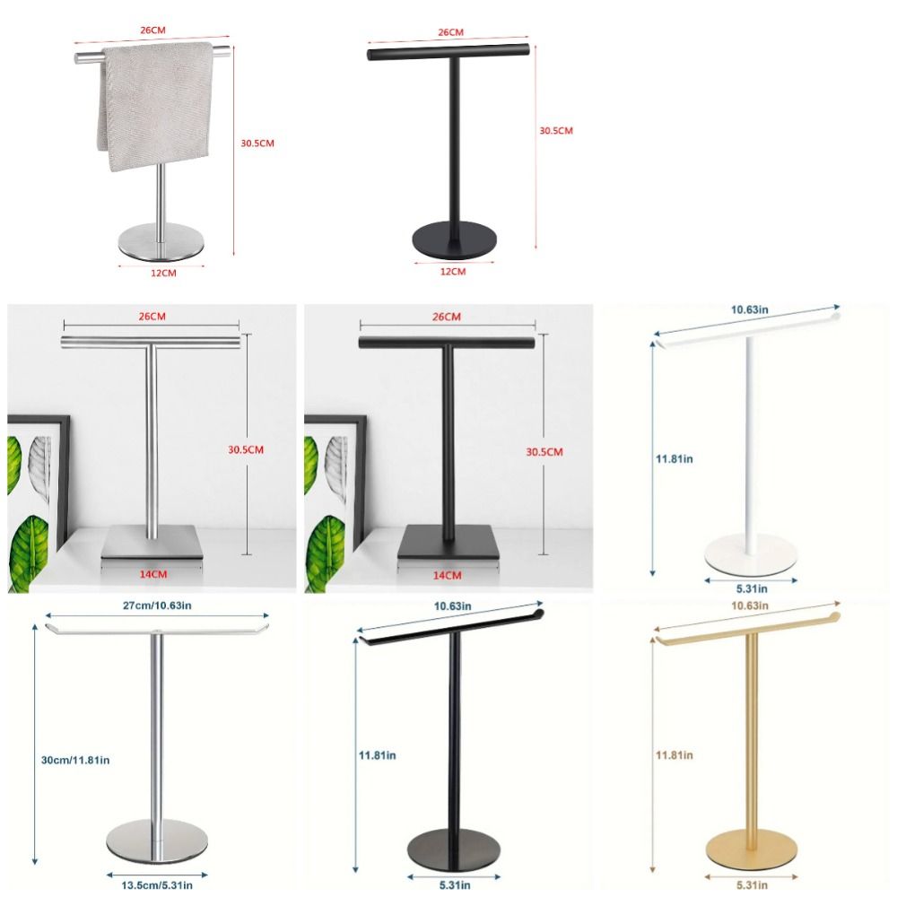 Stainless Steel Bath Towel Stand T-Shape Modern Style Bathroom Towel Hanger Waterproof Creativity Towel Bar Rack Countertop