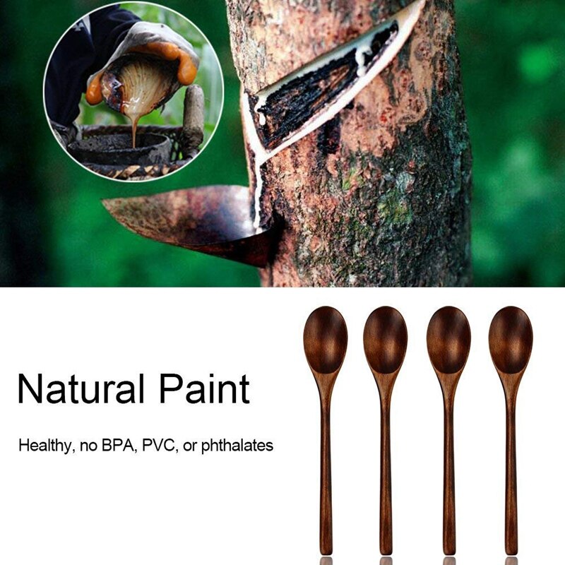Store skeer træsuppeske 5 stykker miljøvenlig service naturlig ellipse træske-ske sæt til til at spise blande s