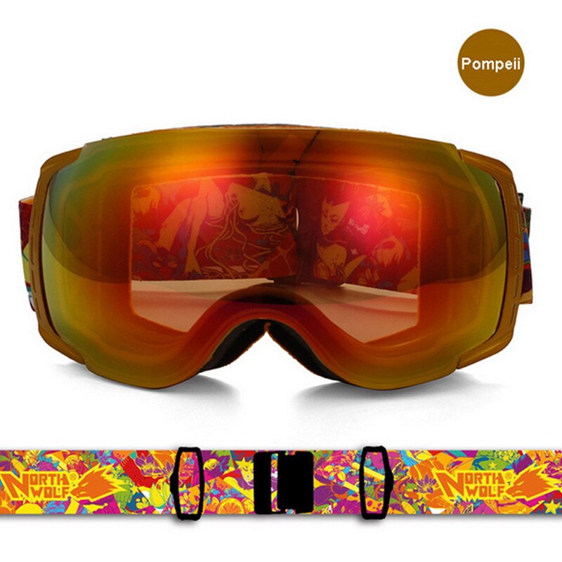 NORTH WOLF gafas de esquí profesionales Unisex Anti-niebla gafas de esquí dobles UV400 gafas de esquí deportivas de nieve gafas de Snowboard: Pompeii