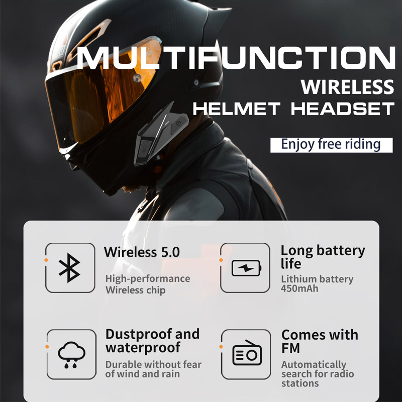 JaJaBor cuffia per casco moto impermeabile Wireless Bluetooth 5.0 vivavoce Radio FM moto auricolare lettore musicale altoparlante