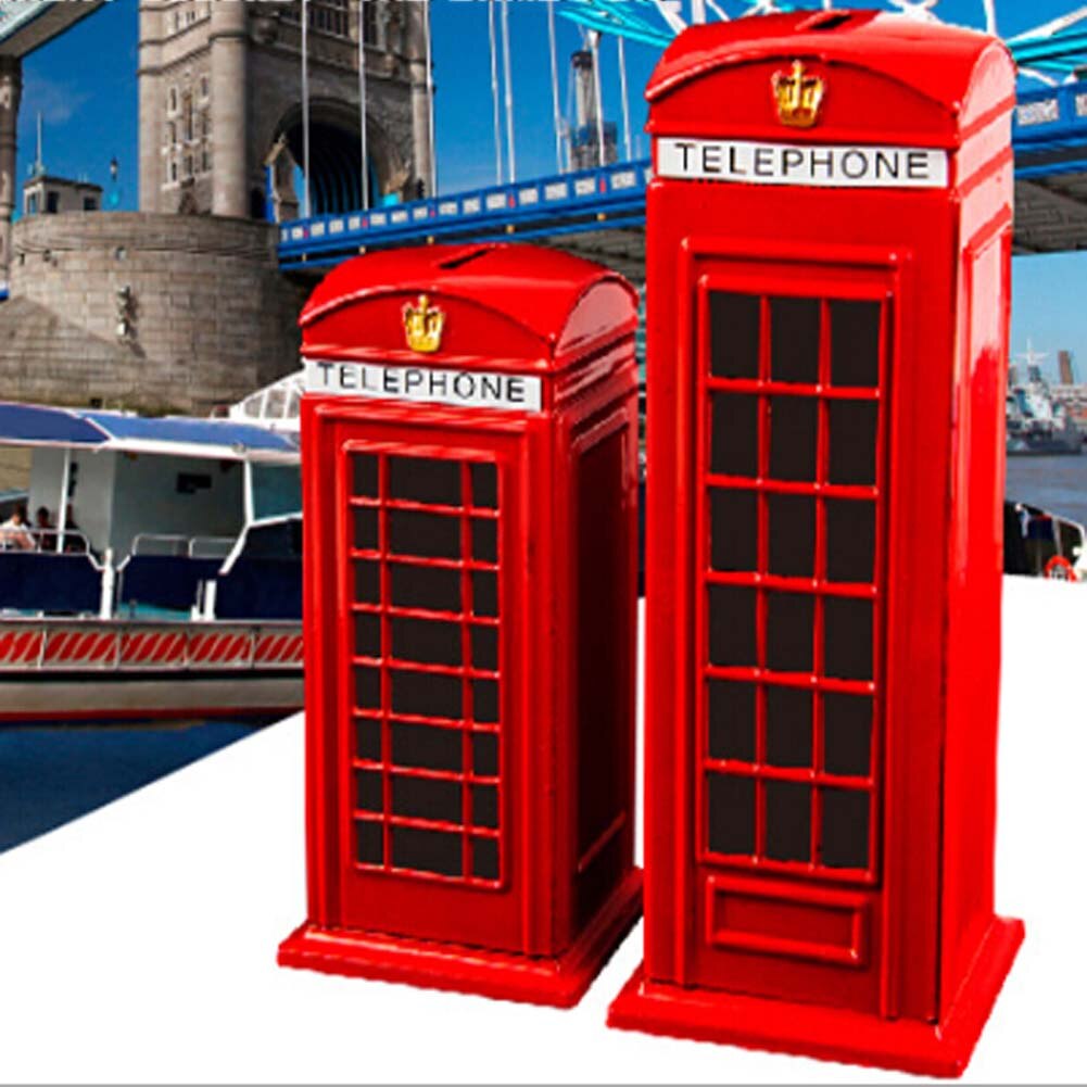 Metal Red British English London Telephone Booth Bank Coin Bank Saving Pot Piggy Bank Red Phone Booth Box