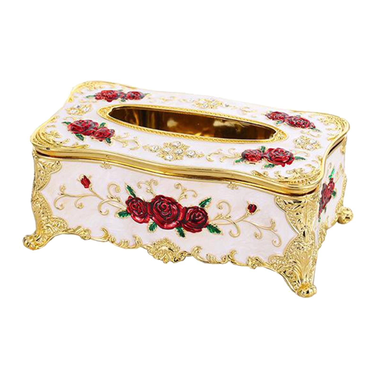 Retro chic oppbevaringsveske papir serviettholder dispenser etui organisator pumpe papir etui ansiktsservietter oppbevaringsbil: Gyllen hvit rød
