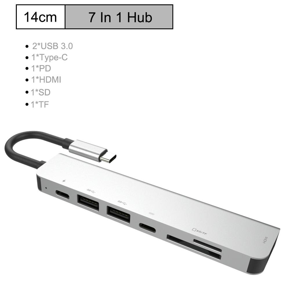 Usb Type C Hub Naar Hdmi RJ45 Lan Multi Usb 3.0 Pd Adapter Om 4K 30Hz USB-C Hub voor Macbook Pro Air Dock Usbc Type-C Hub Splitter: 7 IN 1