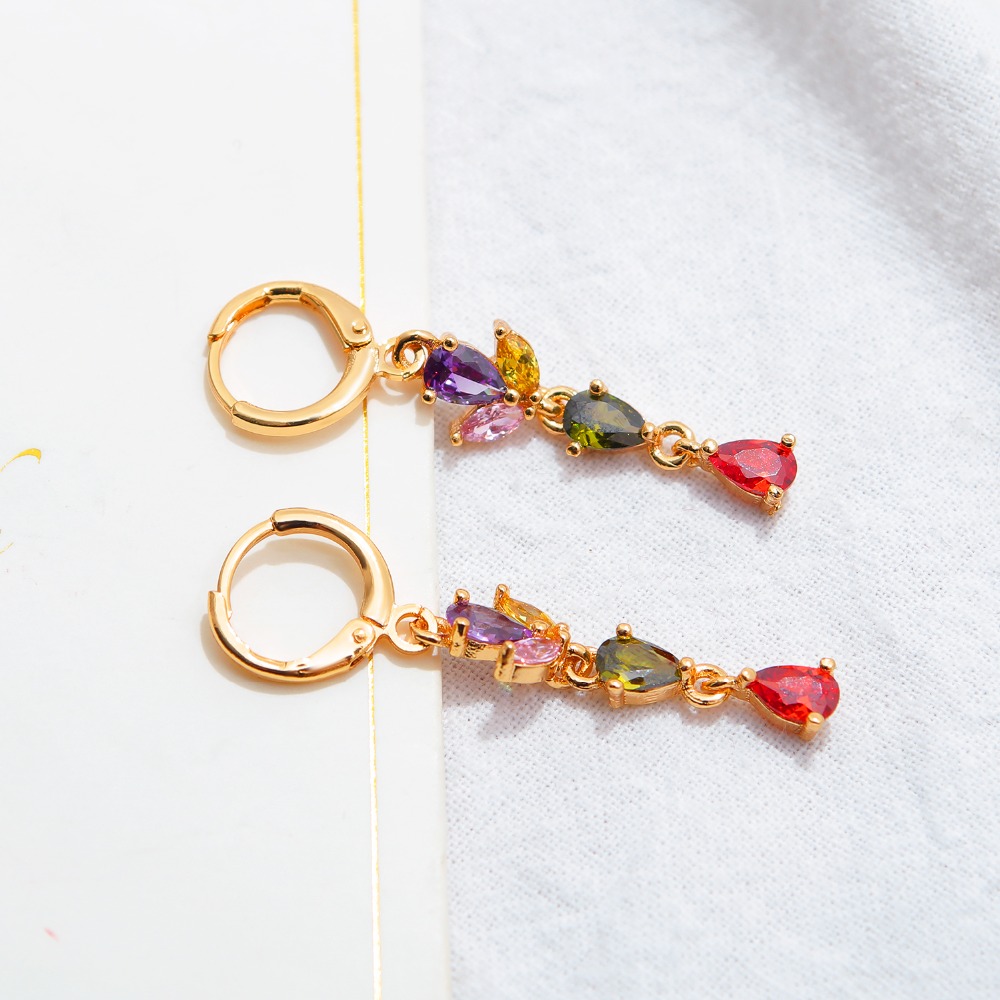 Gold Color Copper Earring Jackets Three Rows Mosaic White/Colour Cubic Zirconia Tassel Earring For Women EZ018
