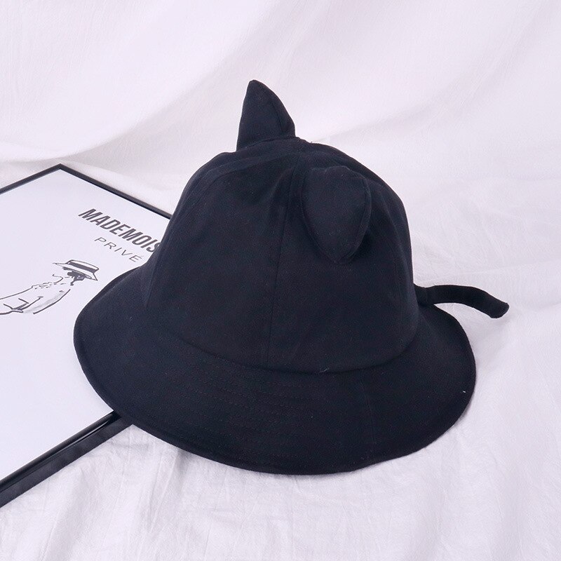 Søde katørre spand hat kvinder hip hop cap gorros ensfarvet unisex afslappet flad hat bomuld forår fiskeri spand hat cap: Sort