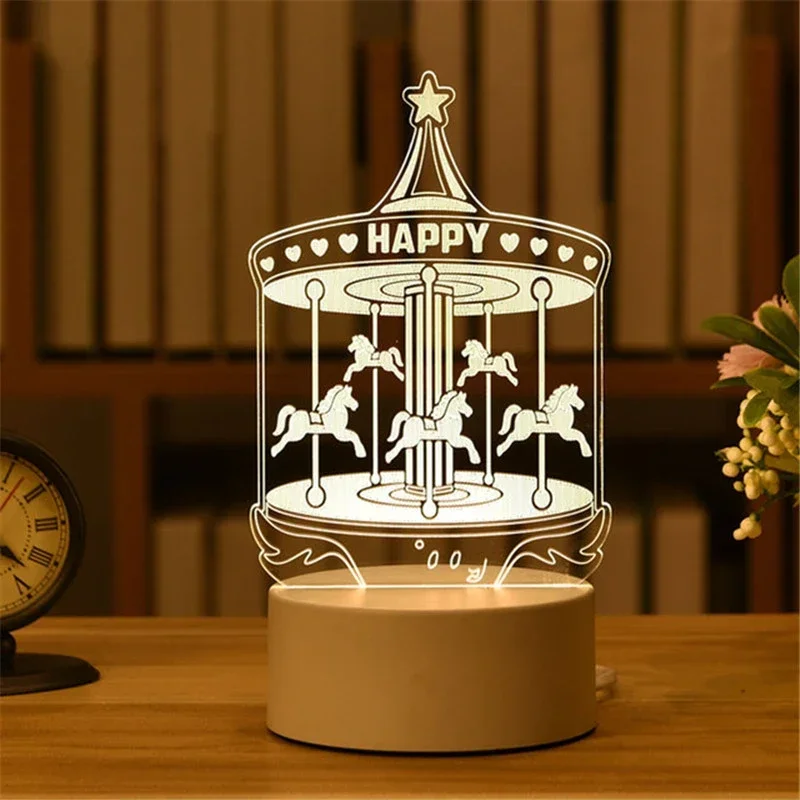 3D Illusion visuelle veilleuse visuelle créative LED lampe de bureau changement USB alimenté pour les enfants: Rouge foncé