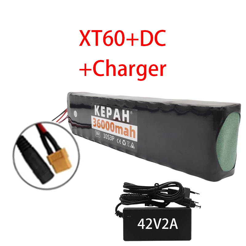 Akumulator litowy 36 V 36 Ah 18650 10S3P 500 W Zmodyfikowany akumulator do skutera elektrycznego 36 V z BMS, SYP XT60 JST: Jasne