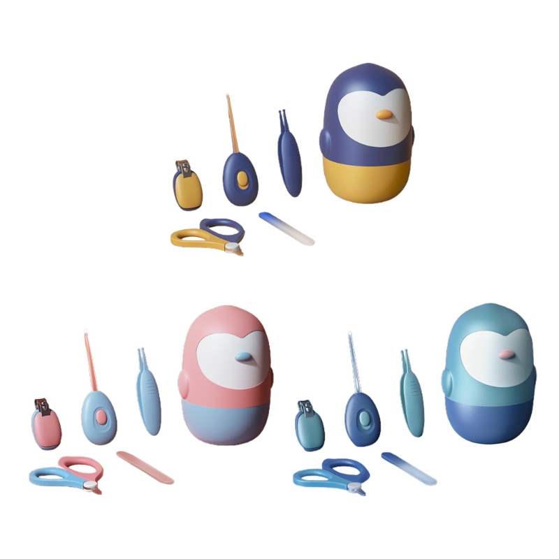 5 pz/set tagliaunghie per bambini 5 in 1 sicurezza Kit per la cura del bambino forbice pinzetta lima per unghie strumento per la rimozione della cera dell'orecchio con luce a LED per