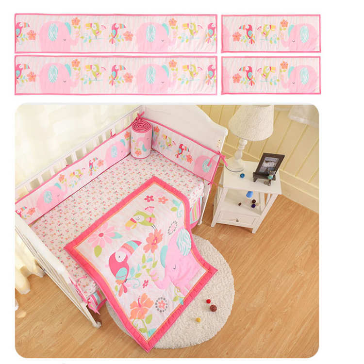 Kit de literie pour berceau de bébé, pare-chocs à volants, aile amovible, animaux de dessin animé, coussin de sécurité pour -né: pink deam