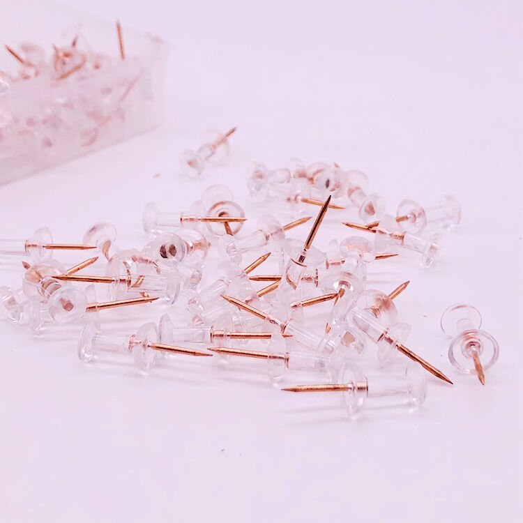 100pcs Plastic Clear Push Pins Transparent Decorative Thumbtacks Thumb Tacks Drawing Pin Cork Board Pins Stationery Supplies