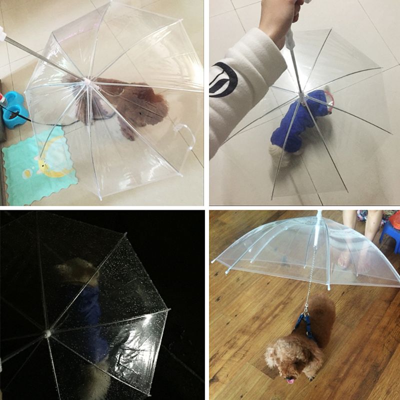 Paraguas transparente portátil para caminar para perros pequeños, gatos y mascotas, con cadena para mantenerse seco en la lluvia, herramienta de engranaje para exteriores