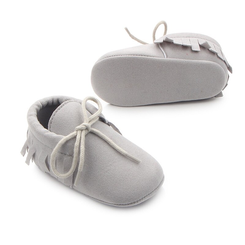 Baby Jongens Meisjes Mocassins Moccs Schoenen Babyschoenen Bebe Fringe Zachte Zolen antislip Footwear PU Leather Crib schoenen: Grijs / 7-12 Months