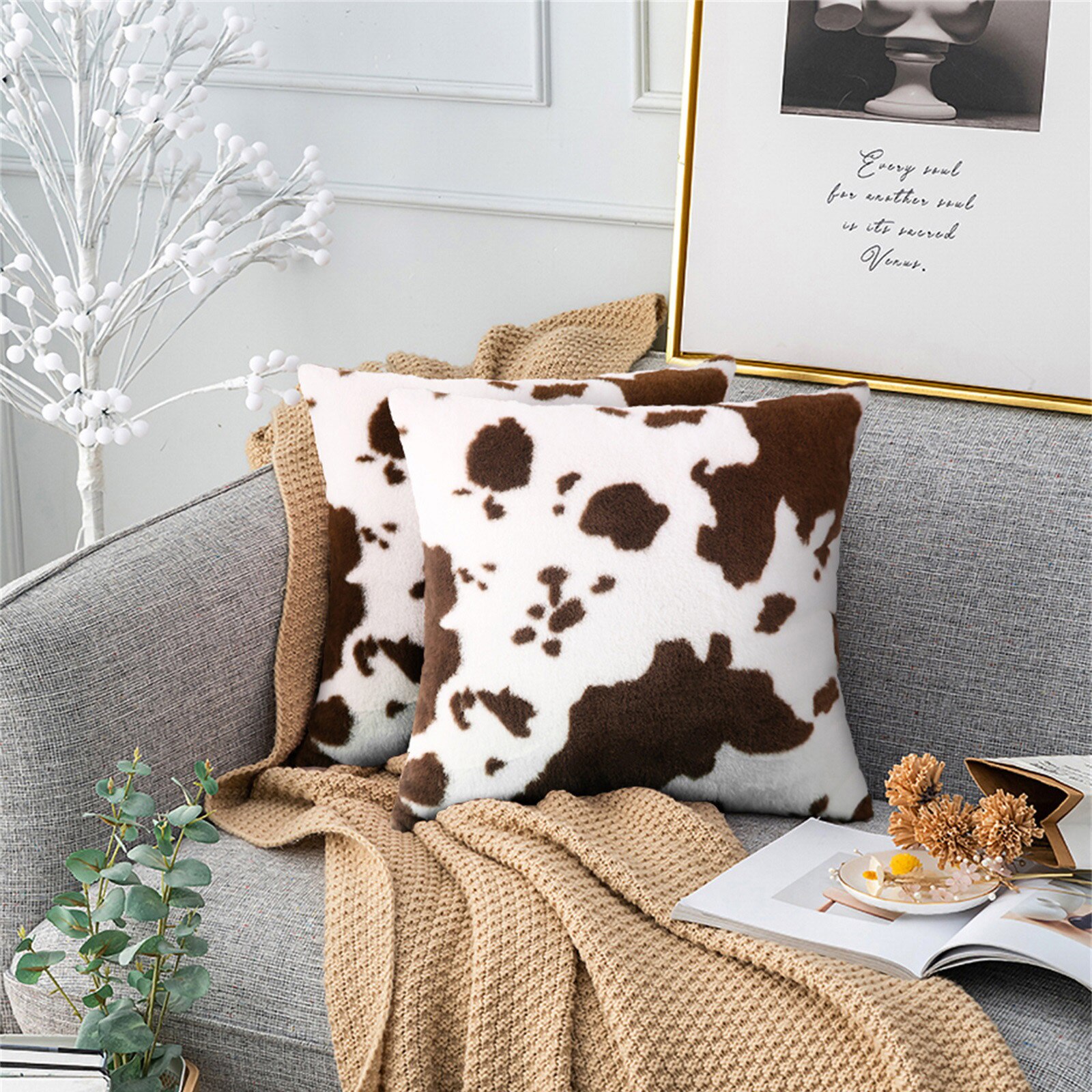Vache Motif Taie D'oreiller En Peluche Motif Animal En Peluche Courte Canapé Famille Coussin Home Déco Coussin Canapé Наволочки Декоративные
