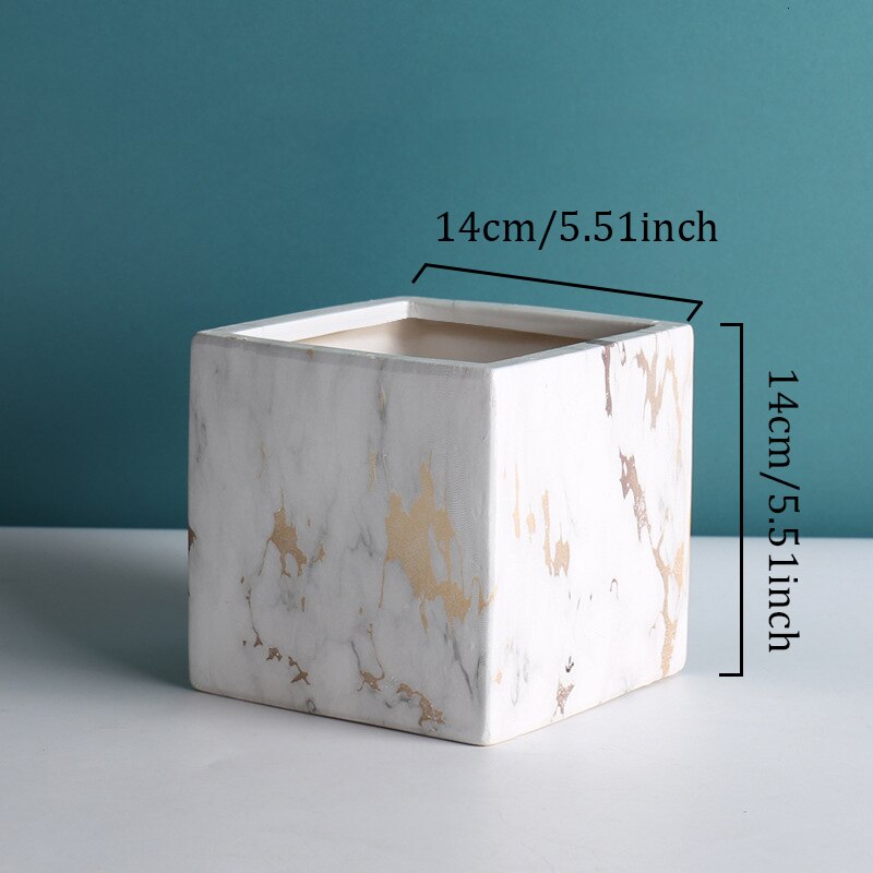 Marmer Patroon Keramische Bloempot Vierkante Cilinder Creatieve Bloempot Desktop Bloemstuk Container Woondecoratie: F