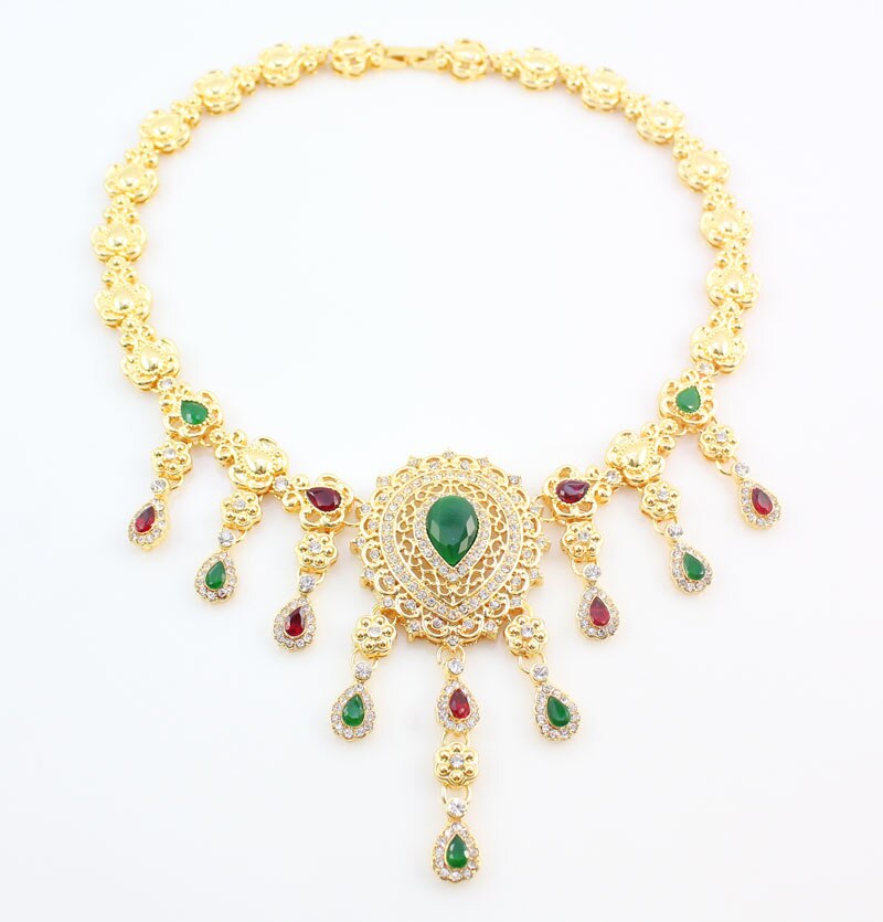 Ensemble de bijoux en Zircon pour robe de mariée en cristal, accessoires de fête pour femme, collier, perles africaines, pompon, couleur or