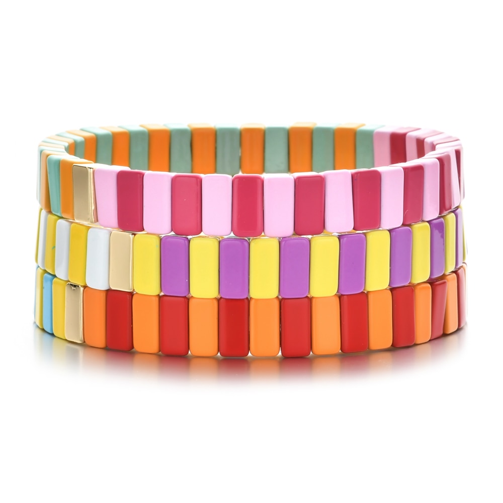 DIY Beads Enamel Tile Bracelet Pulseras Mujer Moda 2022 Bracelets Jewelry Women Bileklik Boho Rainbow Armband