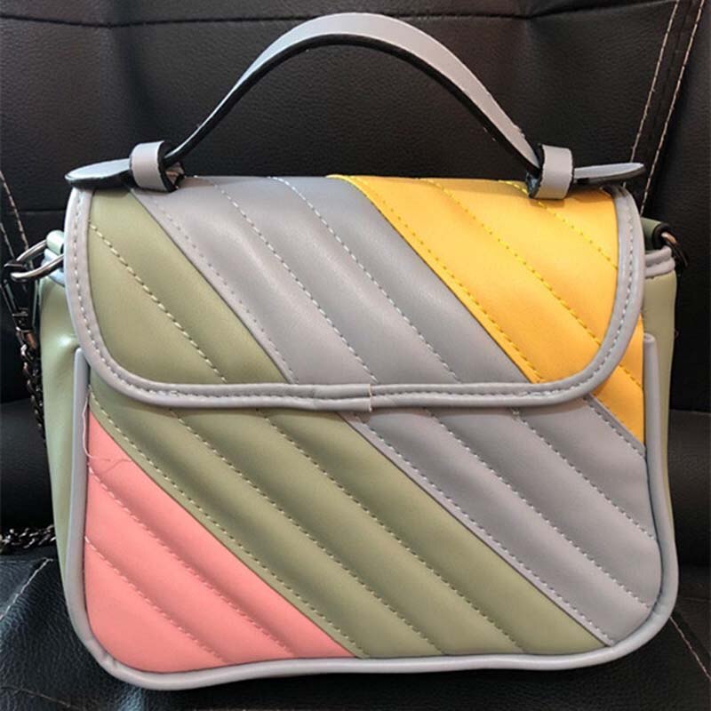 Dames Tas Keten Messenger Bag Mode Regenboog Kleur Persoonlijkheid Europese Amerikaanse Stijl Wilde Een-Schouder Kleine Vierkante Tas: 23x19x8