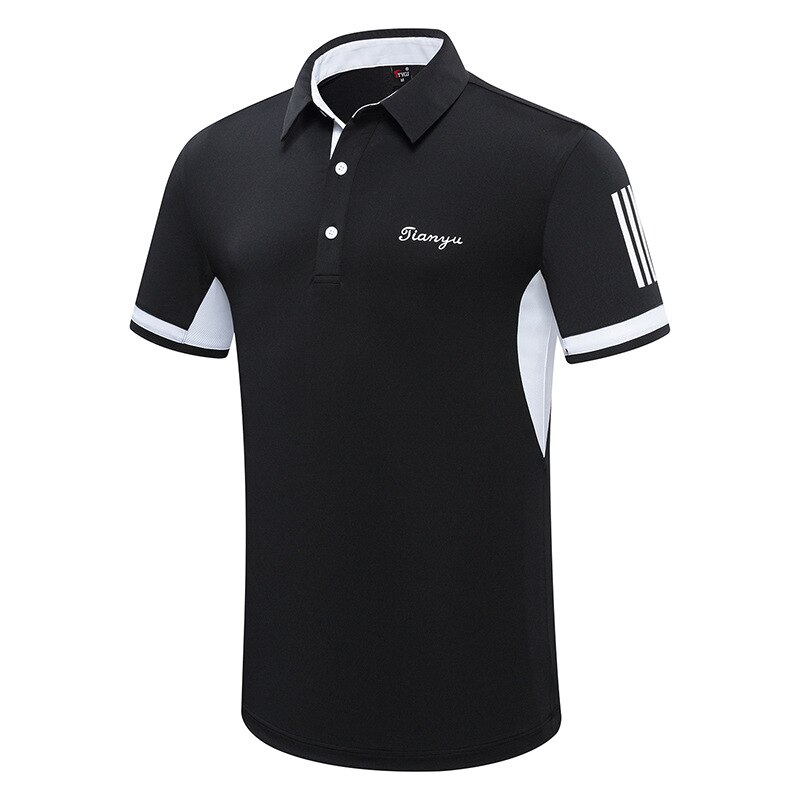 Mens Sports Golf T-Shirt Summer Breathable Anti-sweat Golf Tops Men Short Sleeve Button Collar Shirts Golf Clothing D0807: Black / XXL