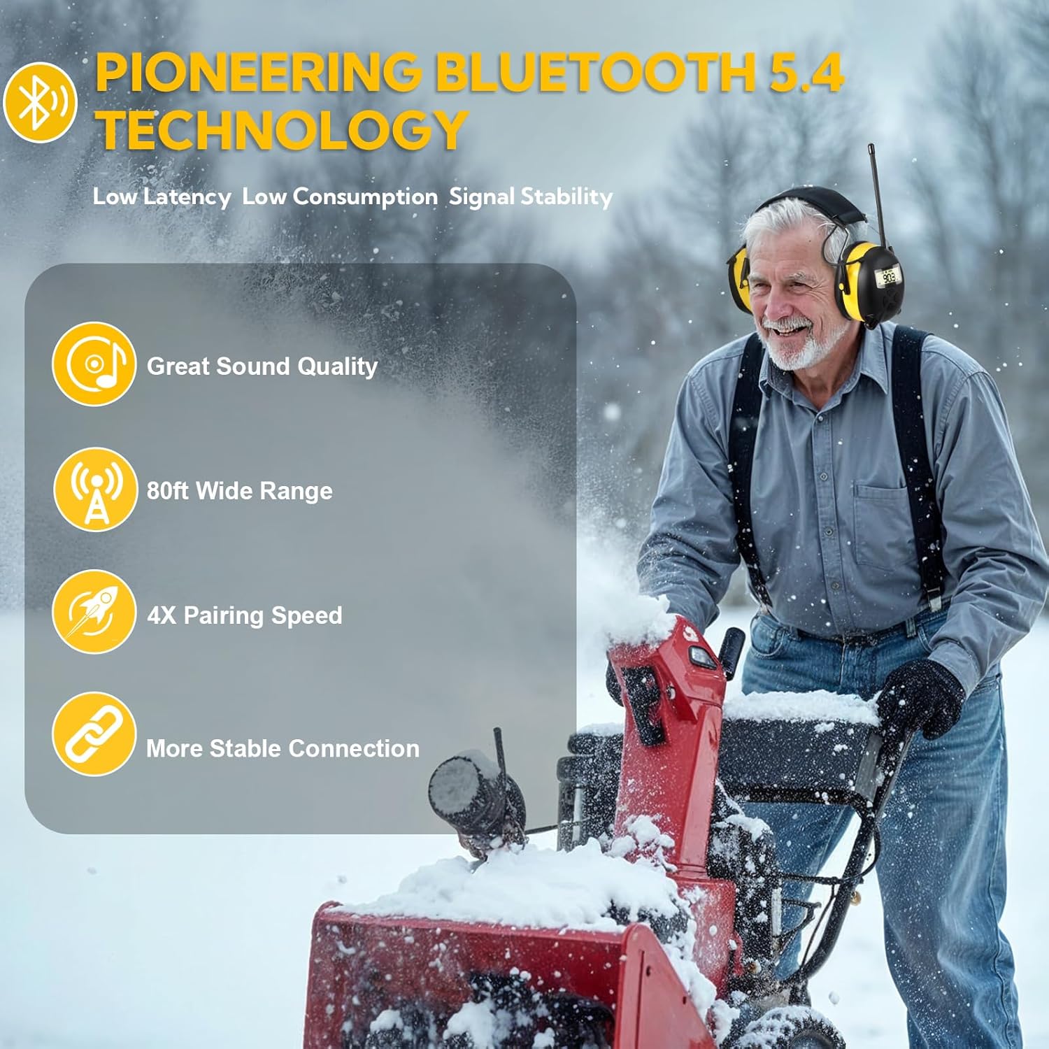 30db hörselkåpor med bluetooth, 5.4 hörselskydd för gräsklippare, byggverkstäder, fm-radio, brusreducering, industri