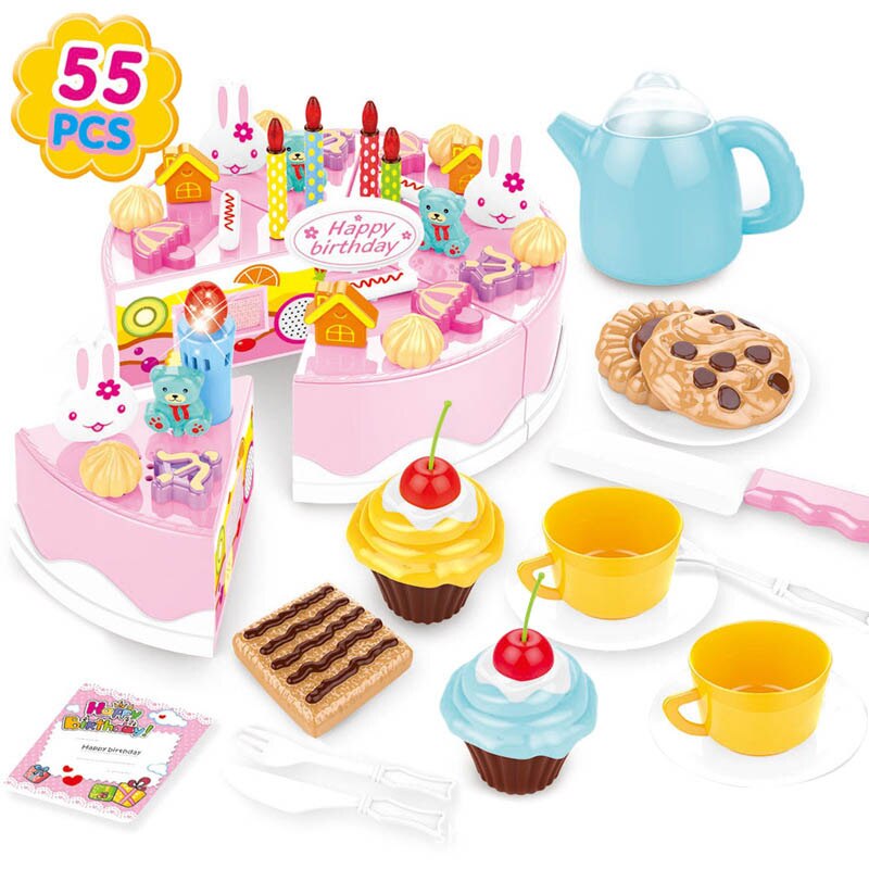 Mädchen simulation küche lebensmittel spielzeug 37-75 stück set DIY pretend zu spielen cut kuchen spielzeug geburtstag kuchen mit musik licht mädchen: 1