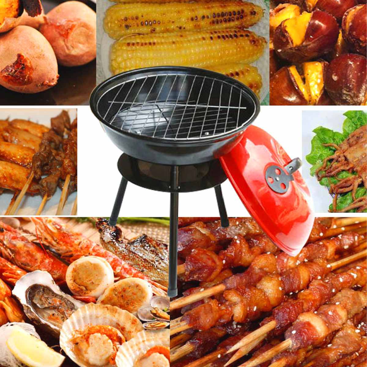 Houtskool Bbq Grill 15 Inch Indoor Barbecue Kachel Thuis Outdoor Camping Reizen Draagbare Houtskool Fornuis Met Vent Keuken Bbq Gereedschap